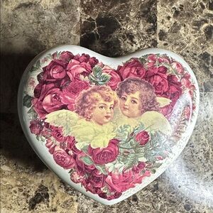 Teleflora Heart Shaped Ceramic Roses Cherubs Angels Trinket Jewelry Candy Box